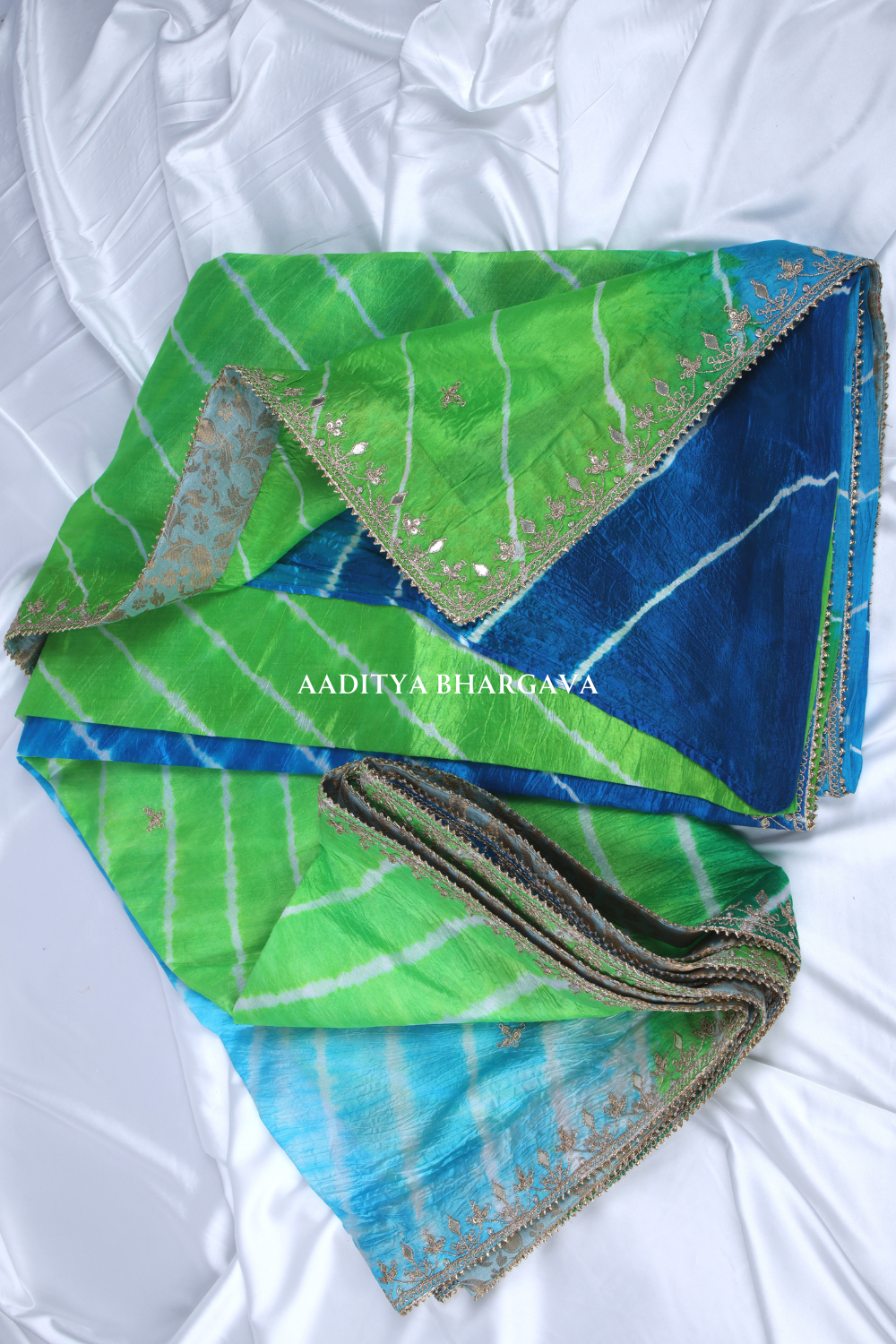 Turquoise Green Ombre Tussar Pure Silk - Aaditya Bhargava