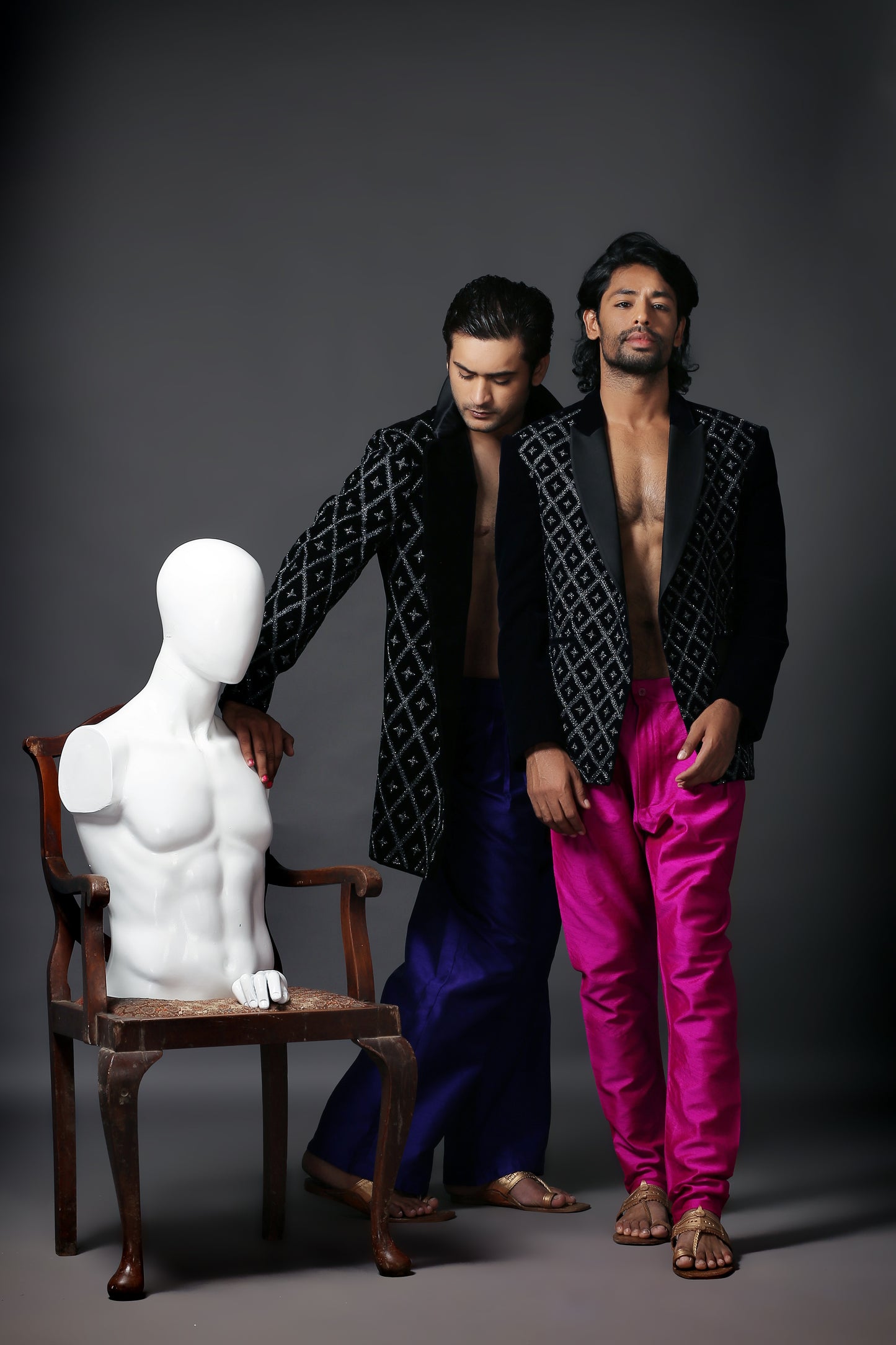 Midnight Blue Silk Velvet Embellished Tuxedo Blazer | Aaditya Bhargava