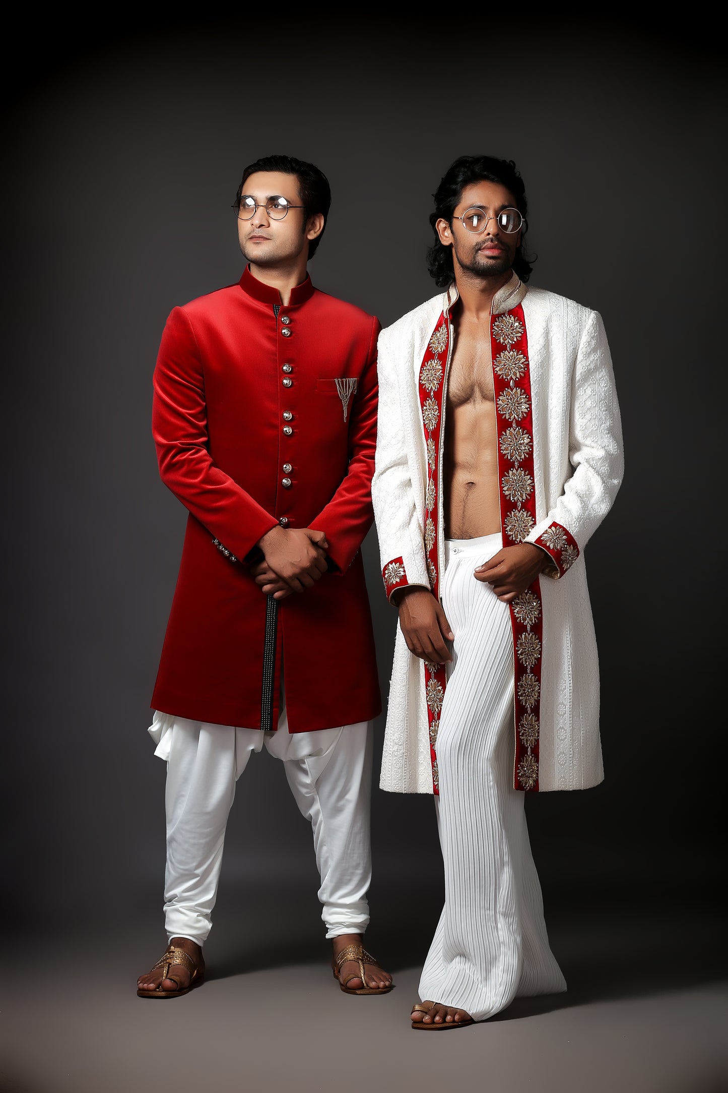 Maharaja Red Silk Velvet Sherwani Set - Indian Wear | Aaditya Bhargava