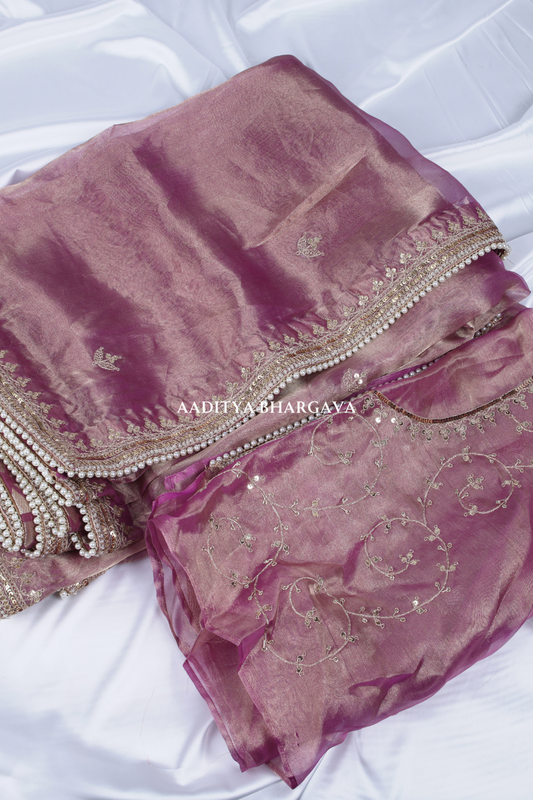 Elegant Purple Tissue Silk Saree | Aaditya Bhargava