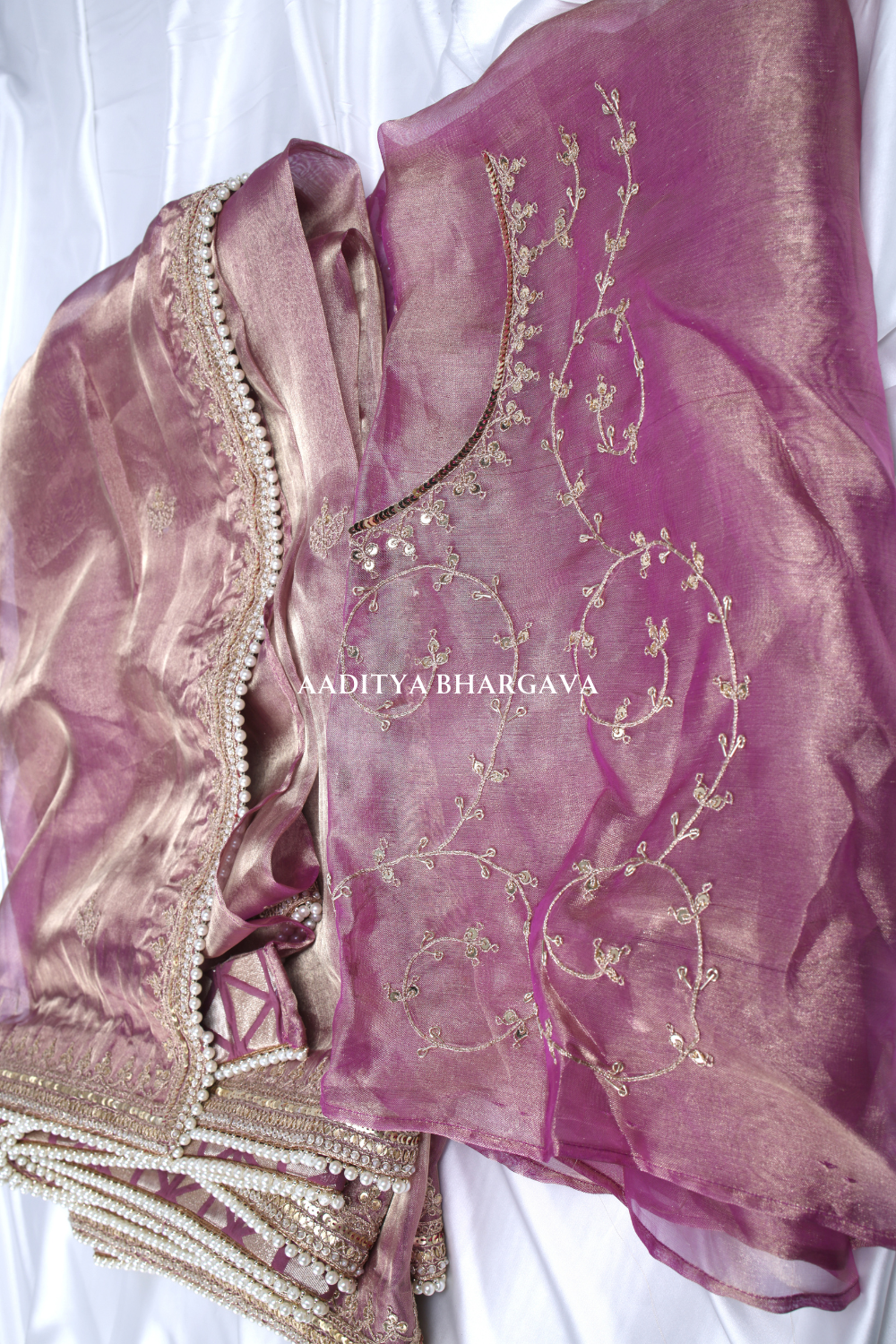 Elegant Purple Tissue Silk Saree | Aaditya Bhargava