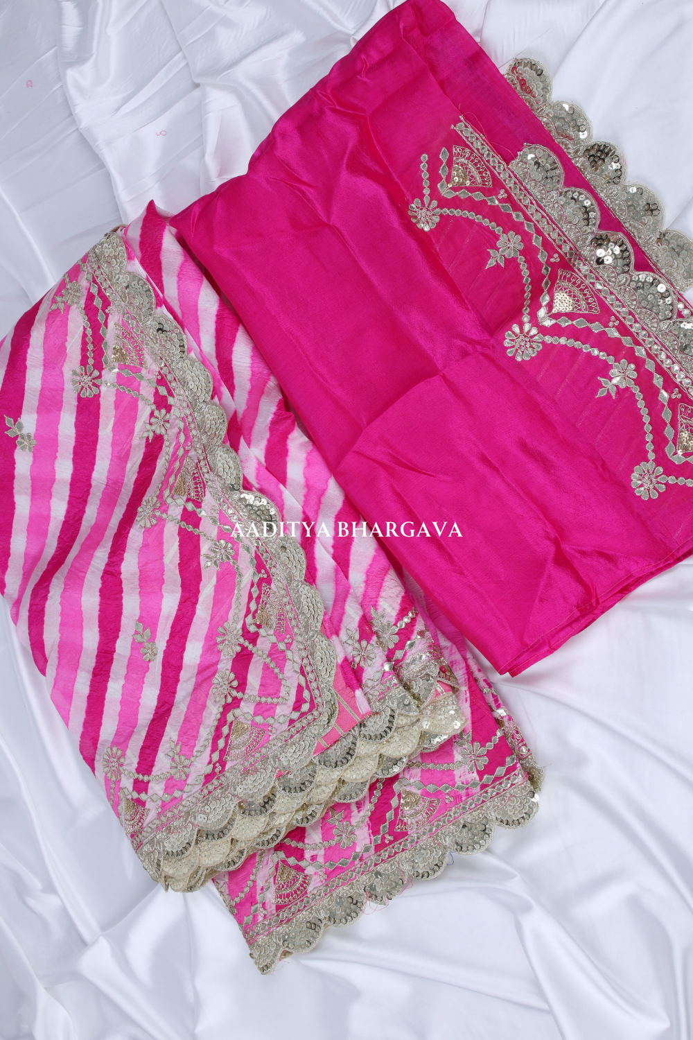Pink Tussar Silk Hand-Dyed Leheriya Saree | Aaditya Bhargava