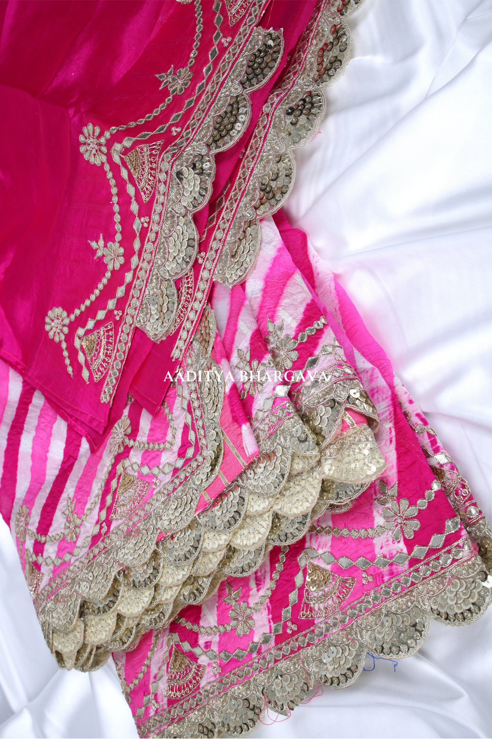 Pink Tussar Silk Hand-Dyed Leheriya Saree | Aaditya Bhargava