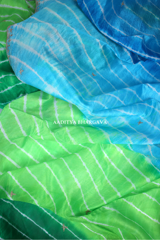 Turquoise Green Ombre Tussar Pure Silk - Aaditya Bhargava