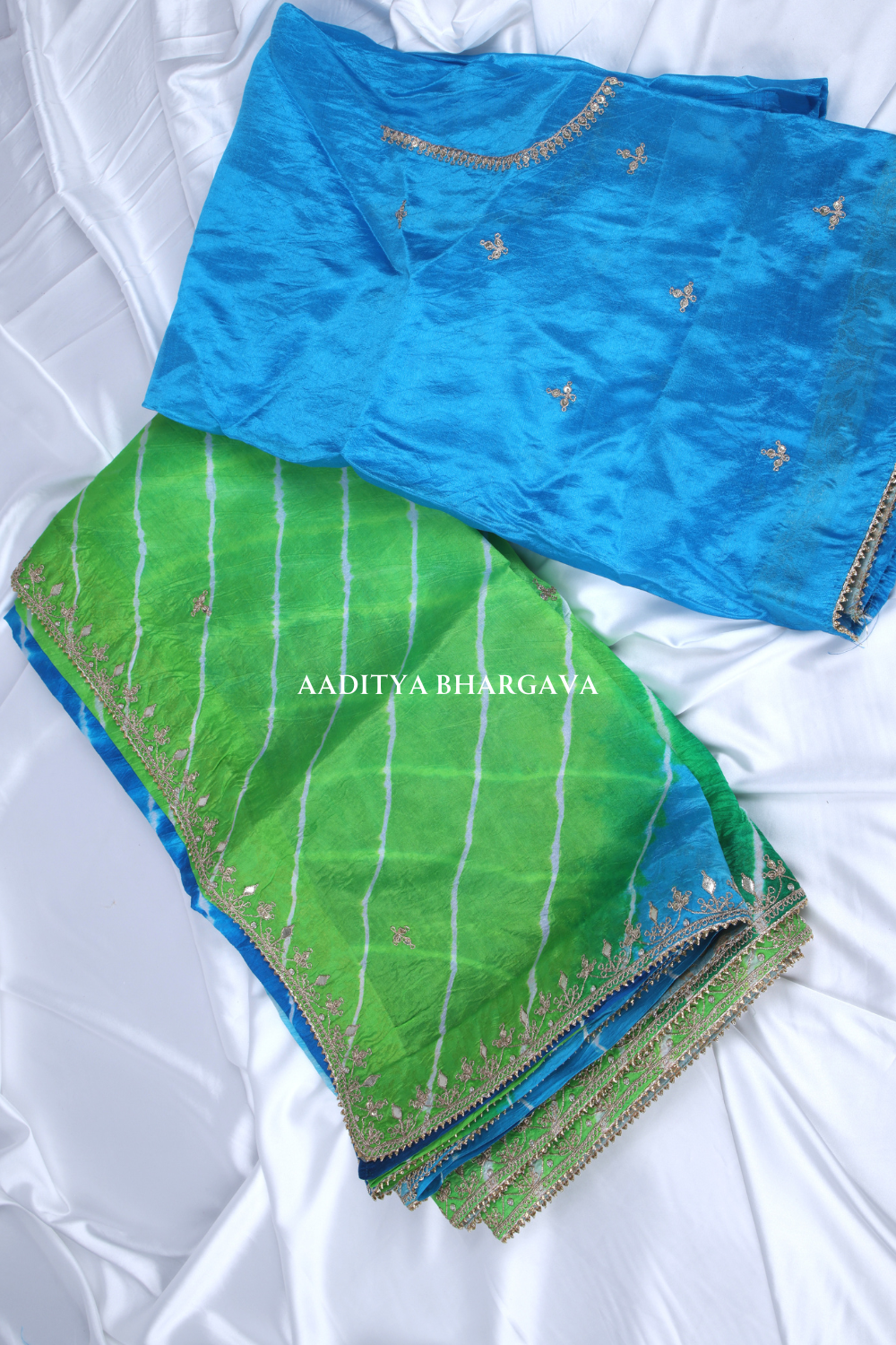 Turquoise Green Ombre Tussar Pure Silk - Aaditya Bhargava