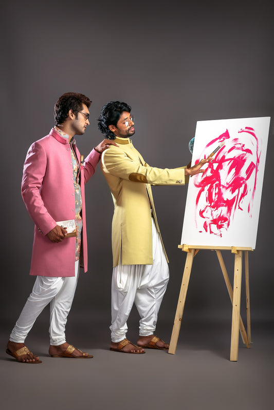 Pastel Linen Sherwani Set - Traditional Wear | Aaditya Bhargava