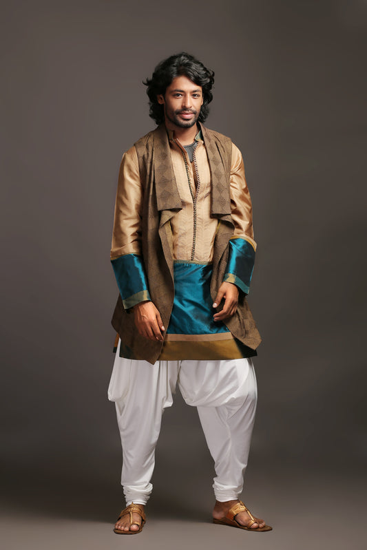 Pure Silk Color Block Kurta Set | Elegant & Stylish | Aaditya Bhargava