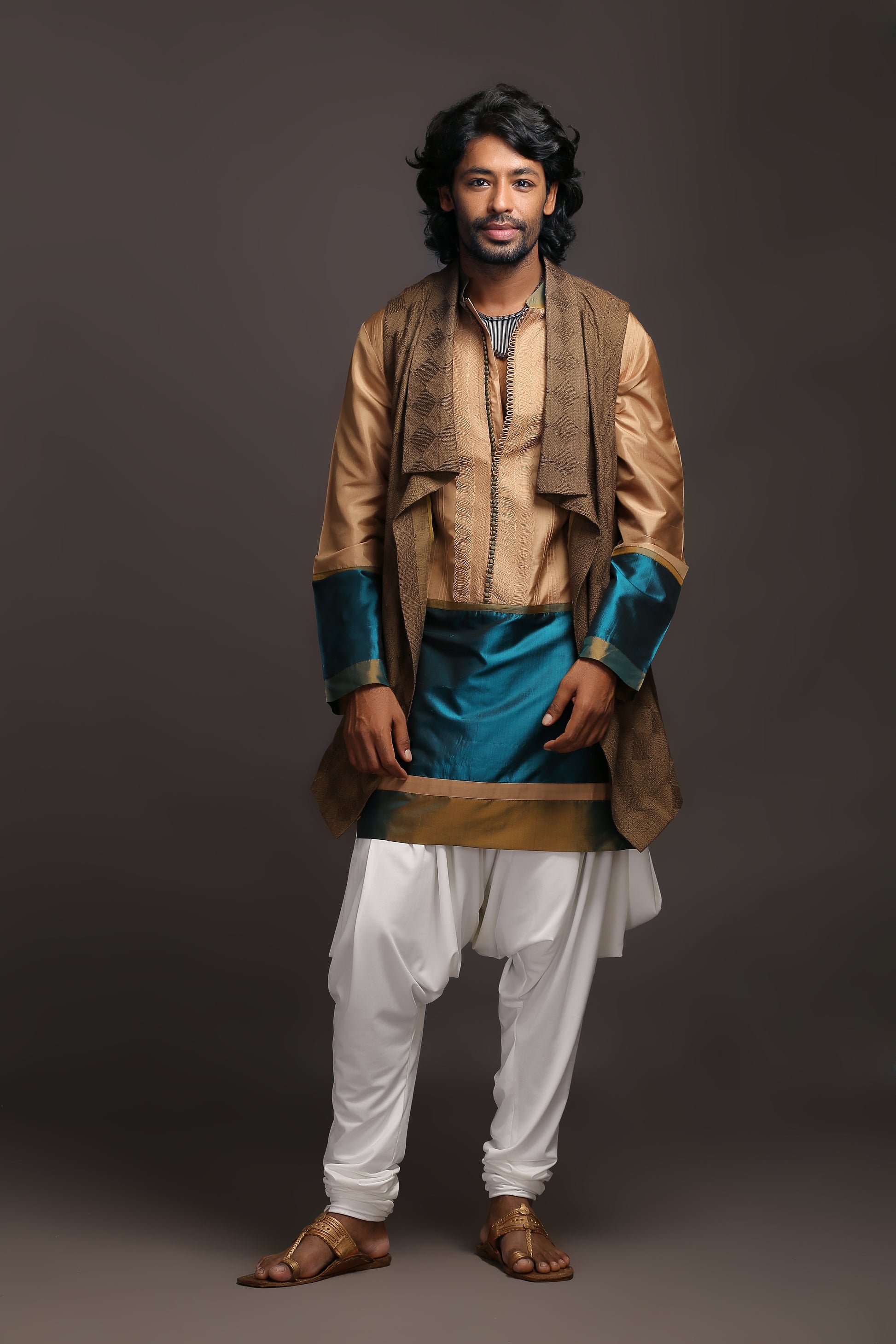 Pure Silk Color Block Kurta Set | Elegant & Stylish | Aaditya Bhargava