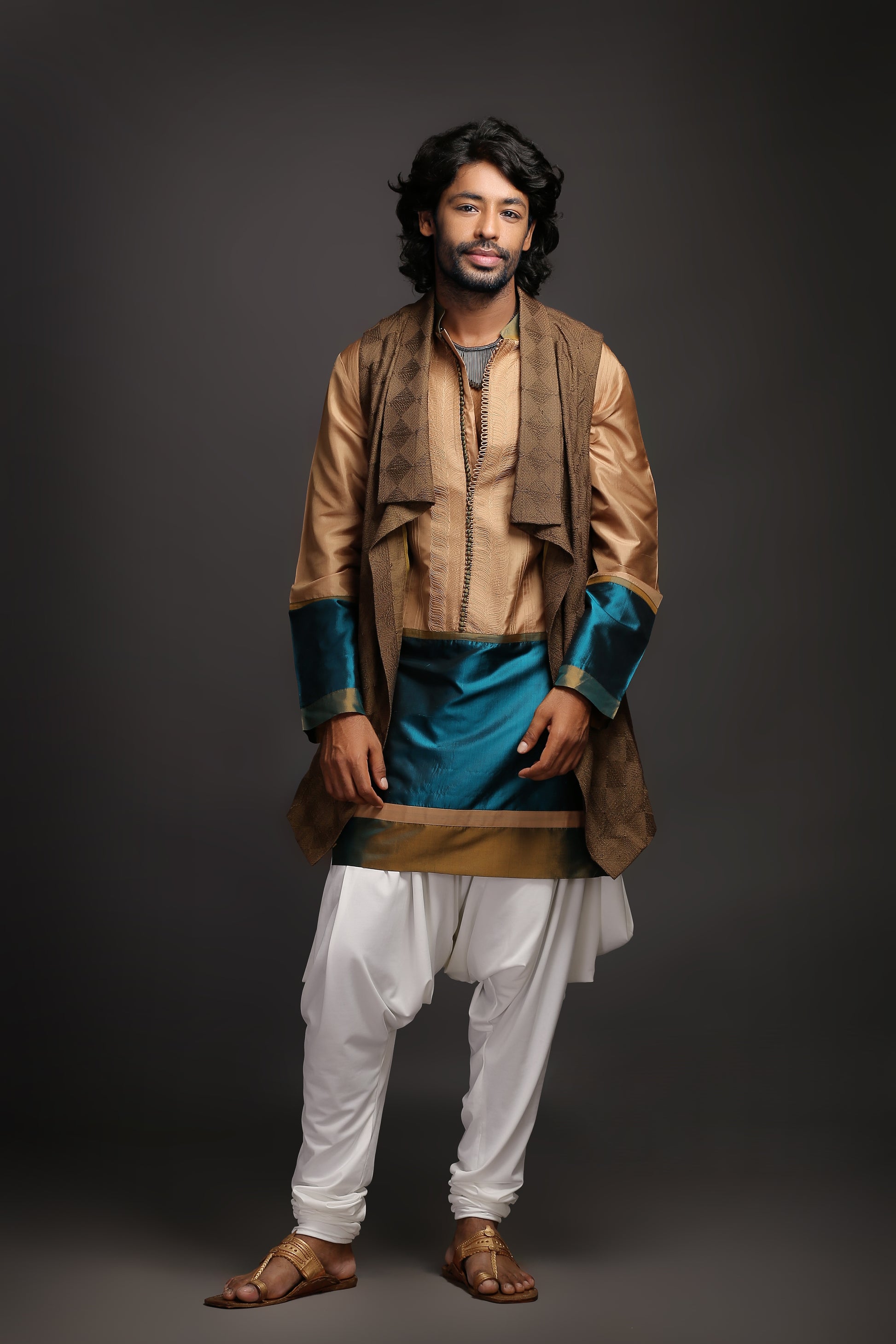 Pure Silk Color Block Kurta Set | Elegant & Stylish | Aaditya Bhargava