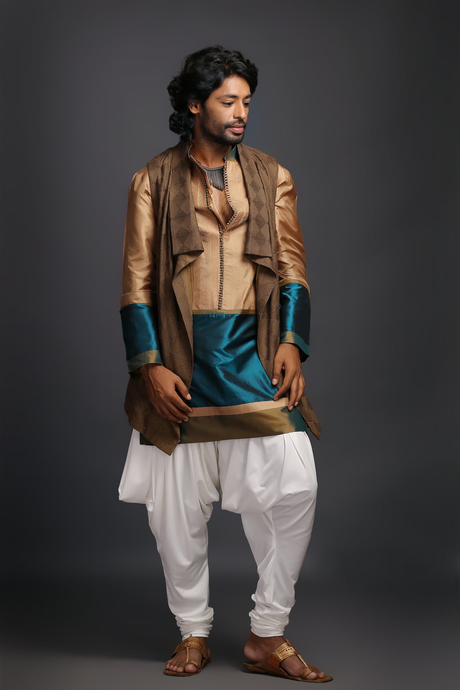 Pure Silk Color Block Kurta Set | Elegant & Stylish | Aaditya Bhargava