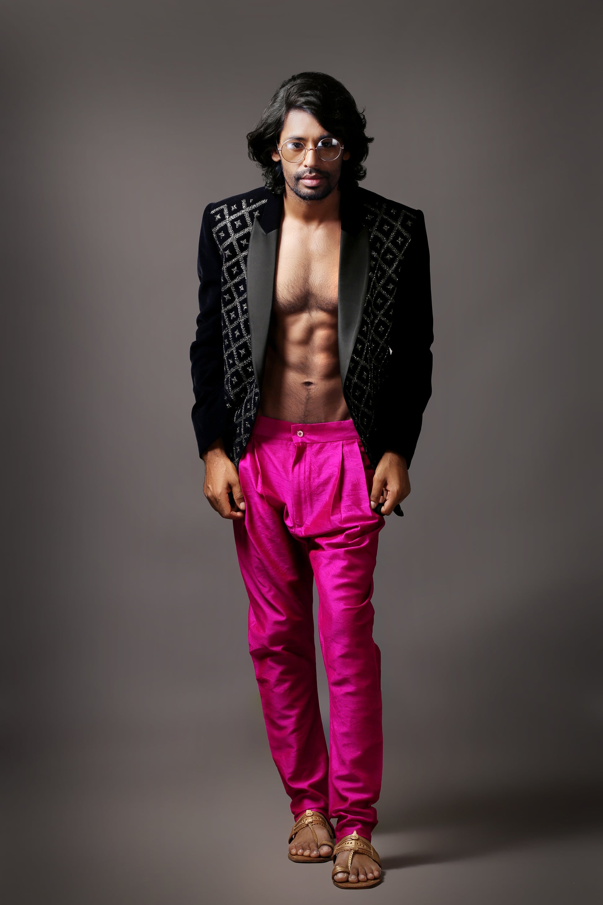 Midnight Blue Silk Velvet Embellished Tuxedo Blazer | Aaditya Bhargava