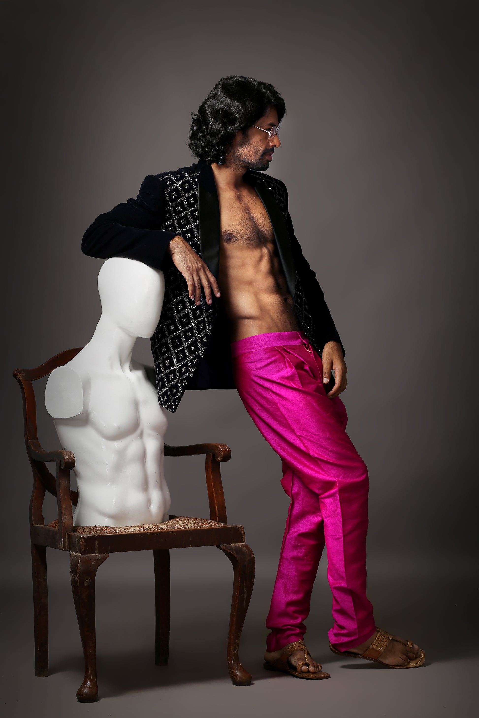 Midnight Blue Silk Velvet Embellished Tuxedo Blazer | Aaditya Bhargava