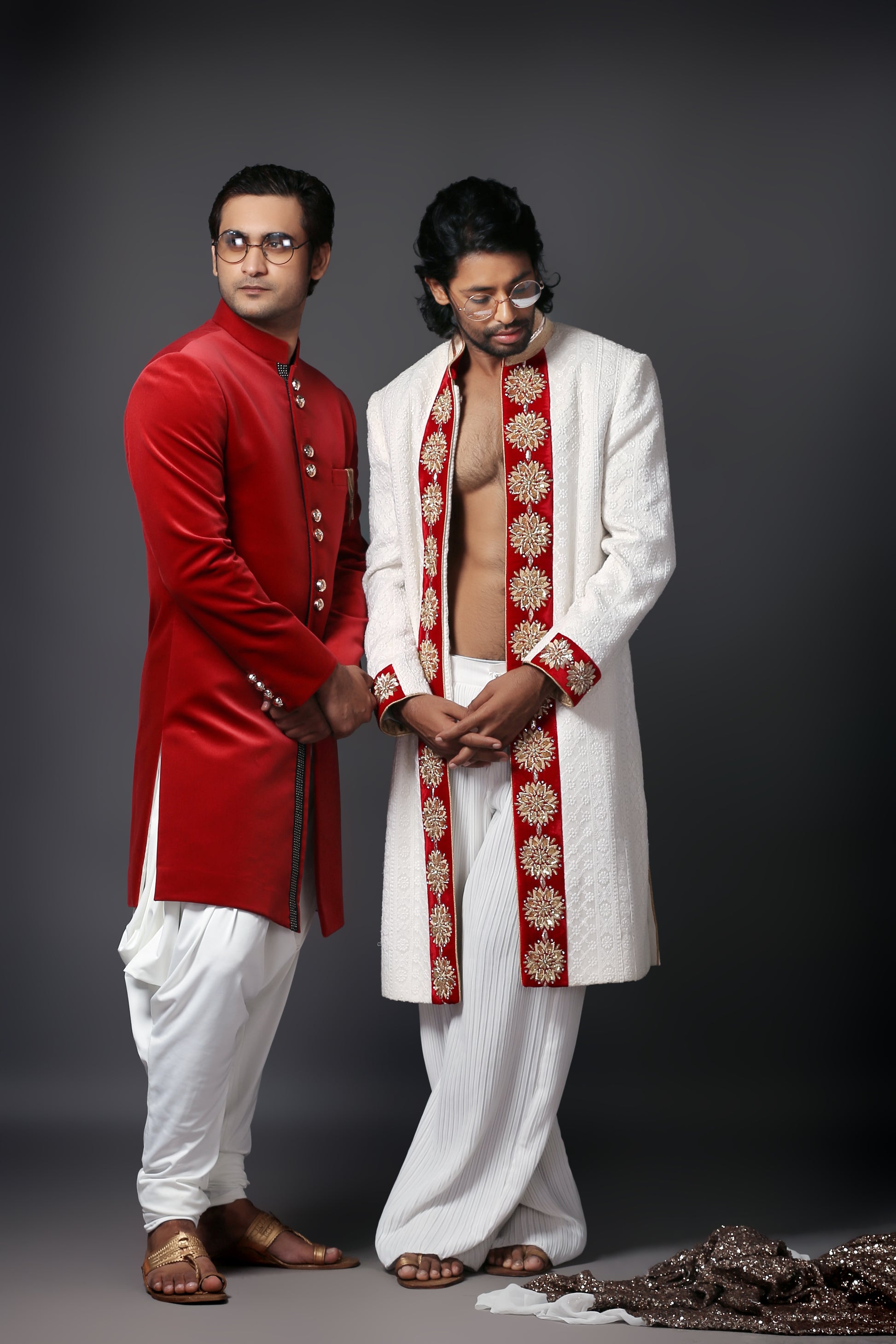 Maharaja Red Silk Velvet Sherwani Set - Indian Wear | Aaditya Bhargava