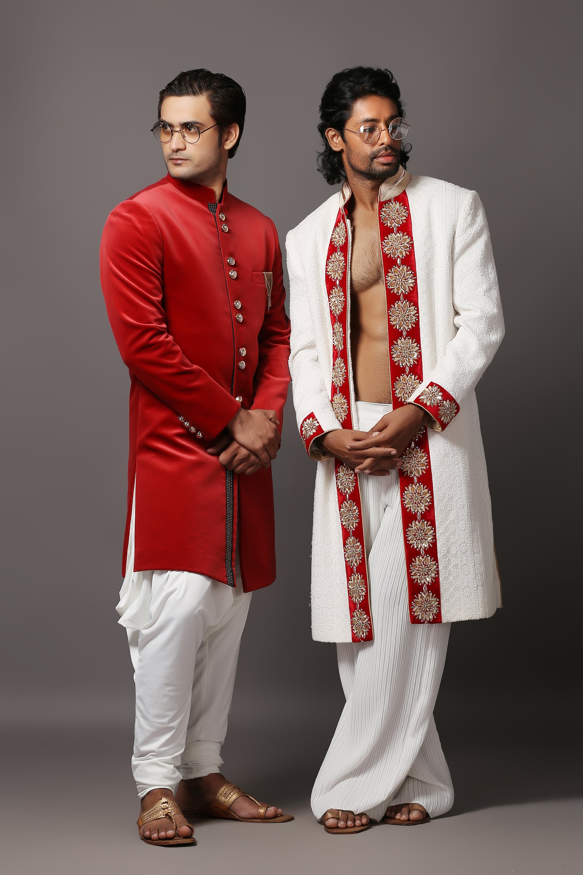 Maharaja Red Silk Velvet Sherwani Set - Indian Wear | Aaditya Bhargava
