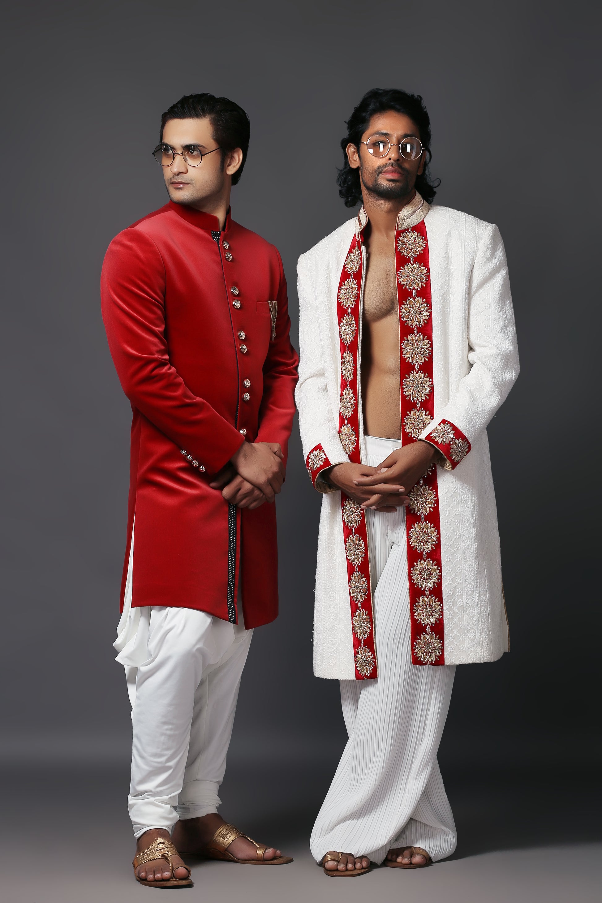 Maharaja Red Silk Velvet Sherwani Set - Indian Wear | Aaditya Bhargava
