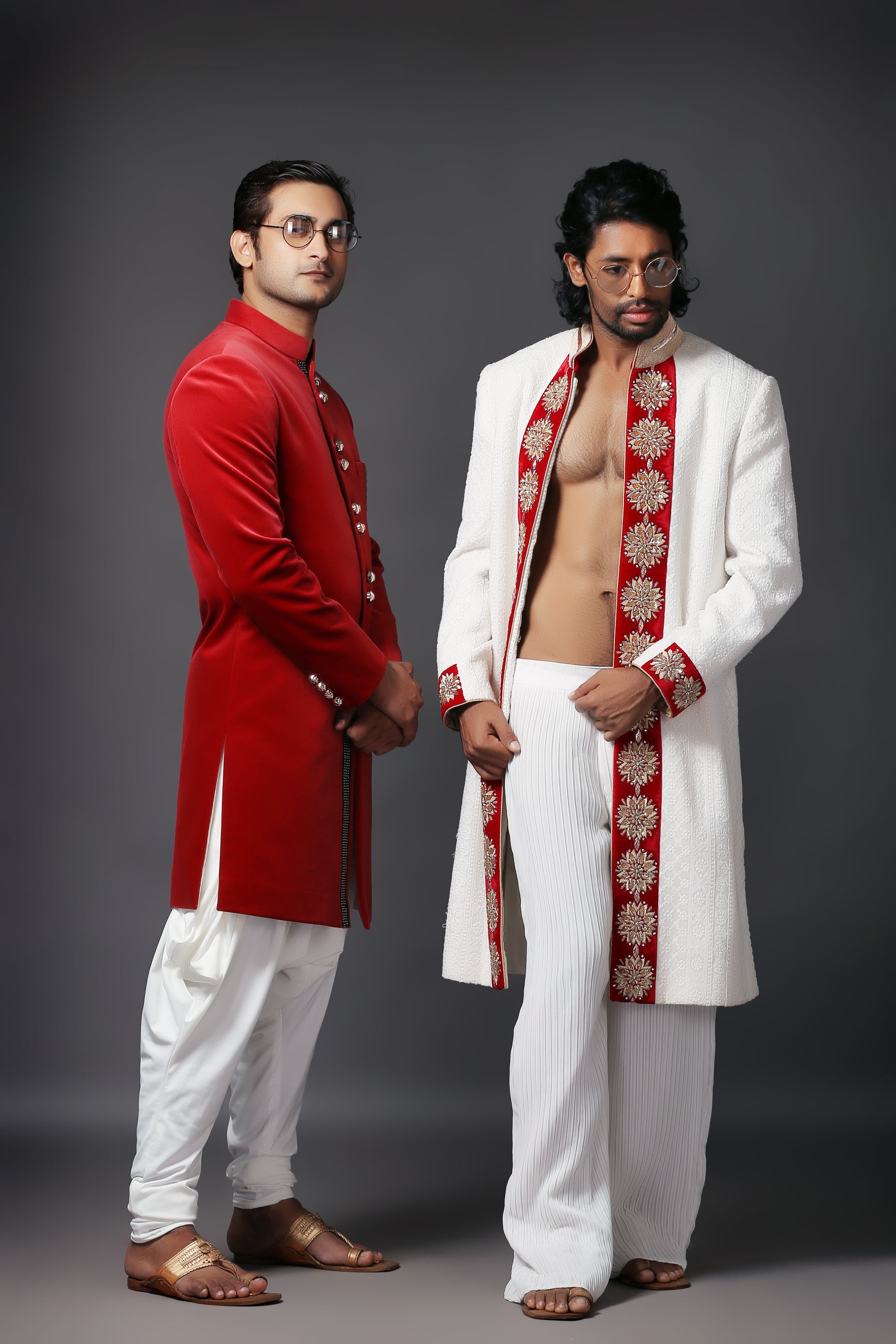 Maharaja Red Silk Velvet Sherwani Set - Indian Wear | Aaditya Bhargava